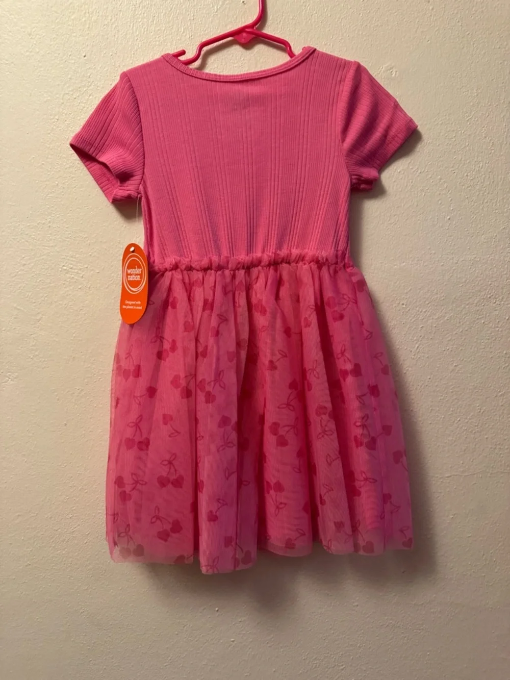 NWT Wonder Nation Pink Cherry Tutu Dress Size 4/5 XS Ribbed Tulle Play Dress
